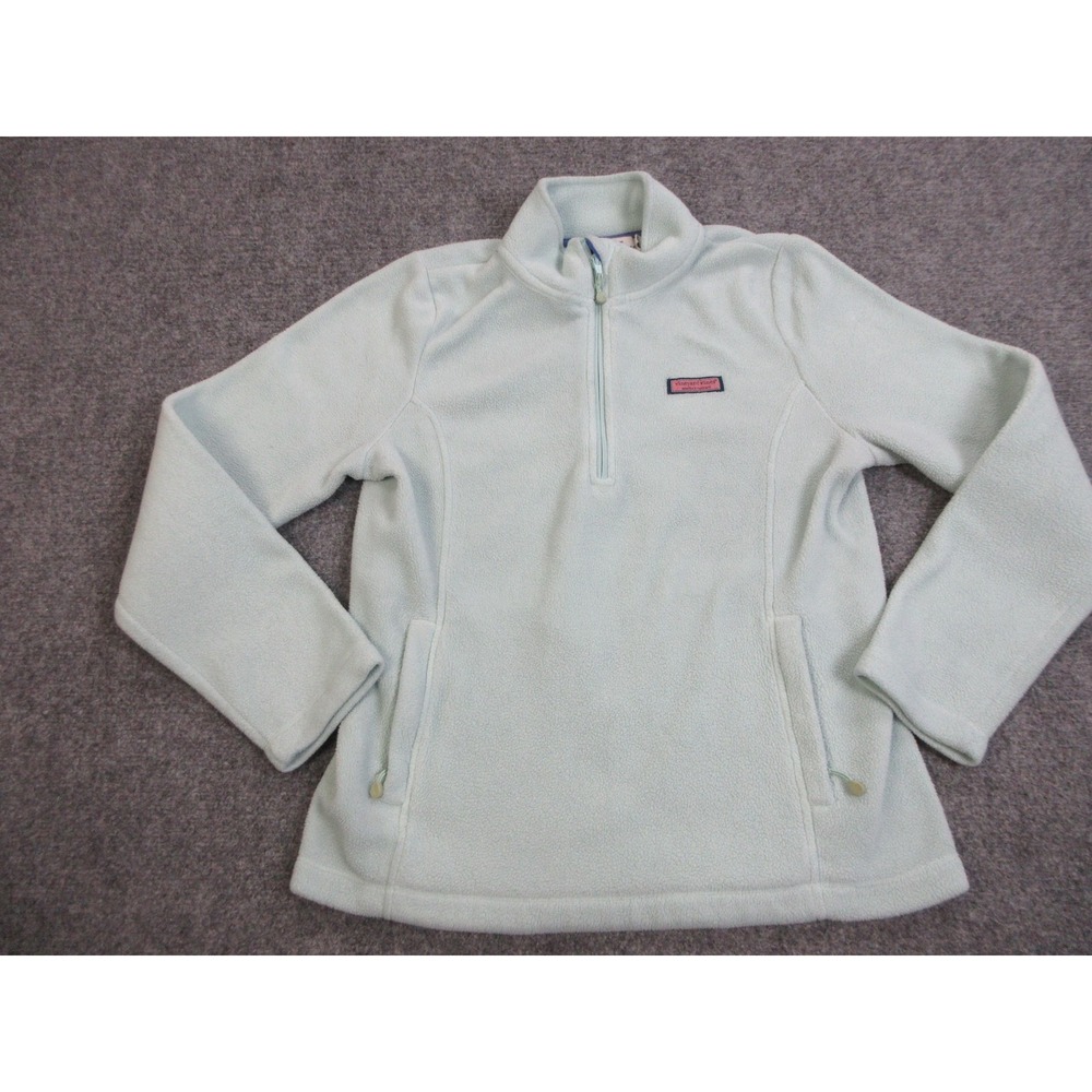 Vineyard Vines Fleece Jacket Womens Medium Green 1/4 Zip Pullover Whale Logo